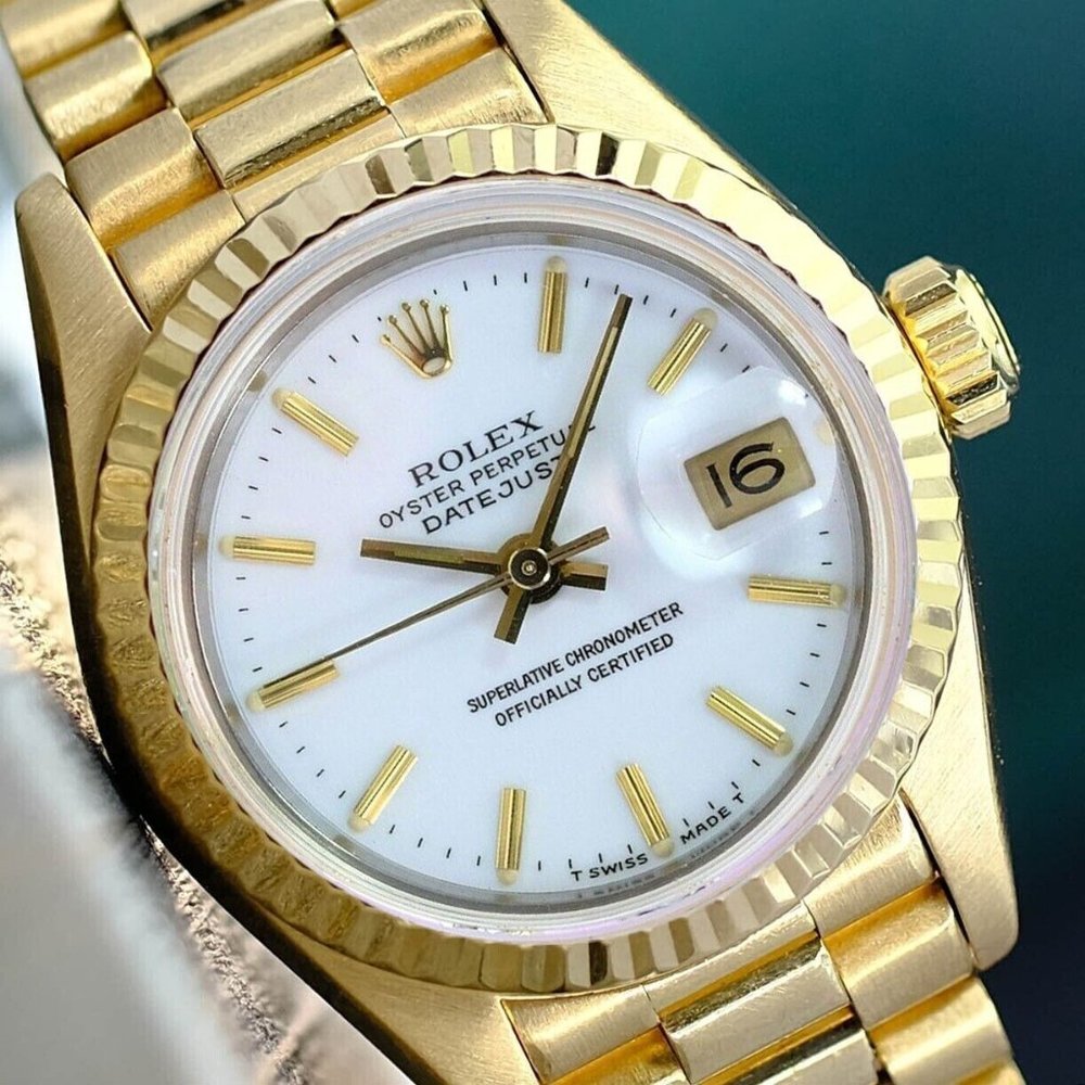 ROLEX DATEJUST LADIES 18K SOLID YELLOW GOLD PRESIDENT WATCH WHITE DIAL 69178